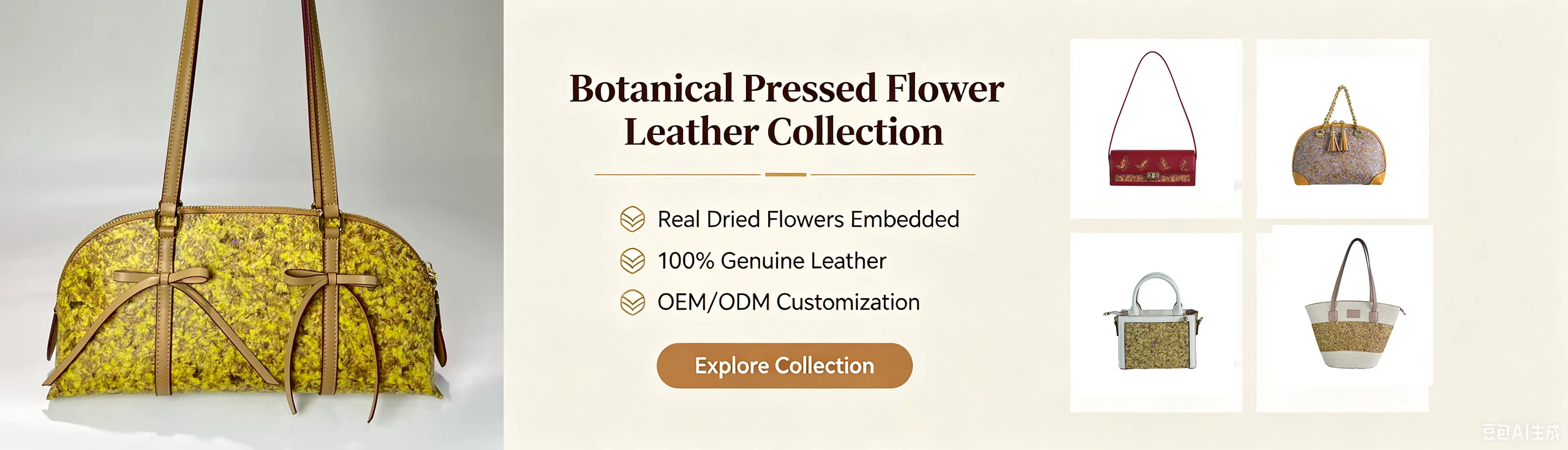 Botanical Pressed Flower Leather Collection 植物压花皮革系列 · 真实干花嵌入 · OEM/ODM定制